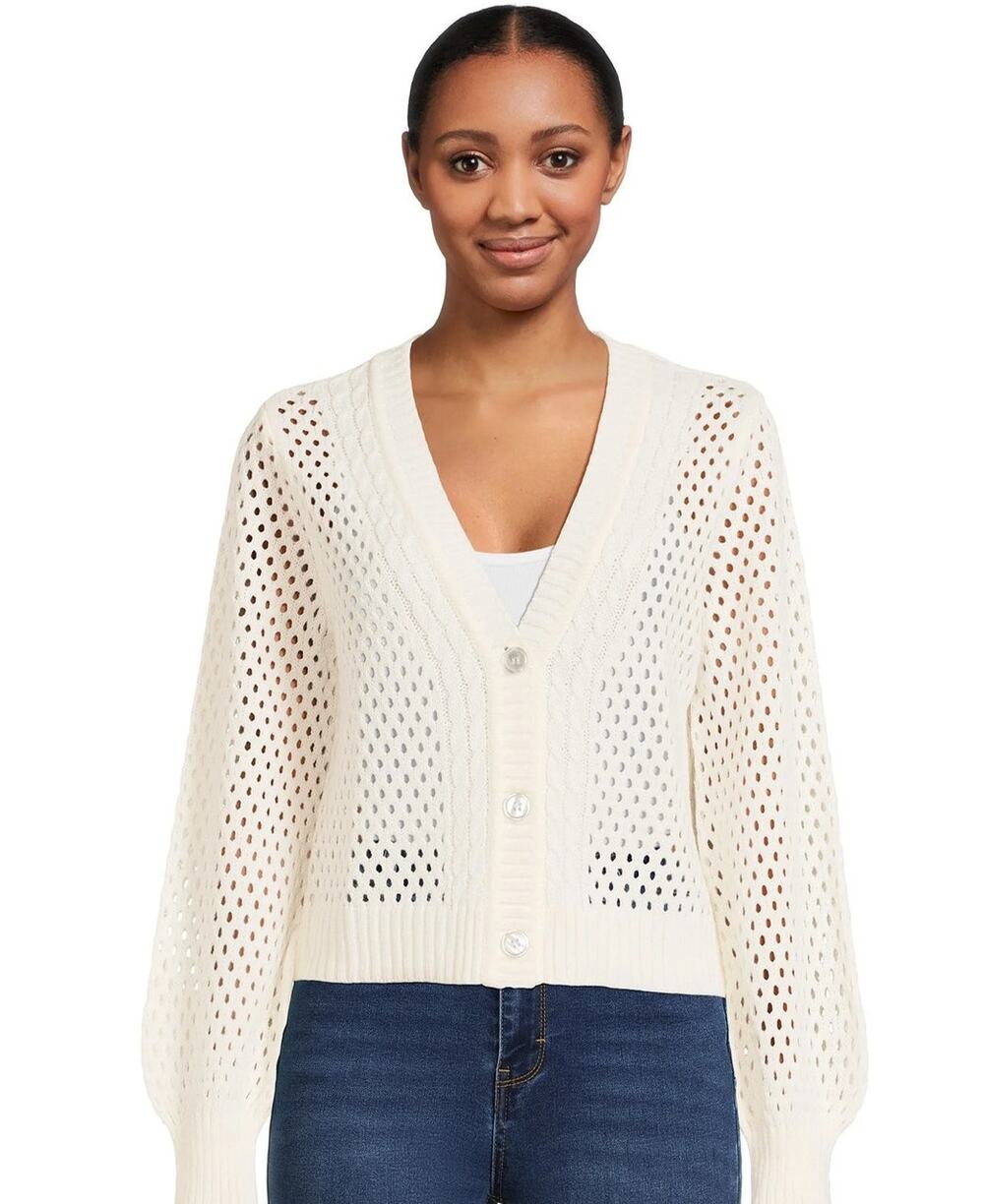 No Boundaries Juniors L 11-13 White Mesh Cardigan Open Front Knit Sweater NWT